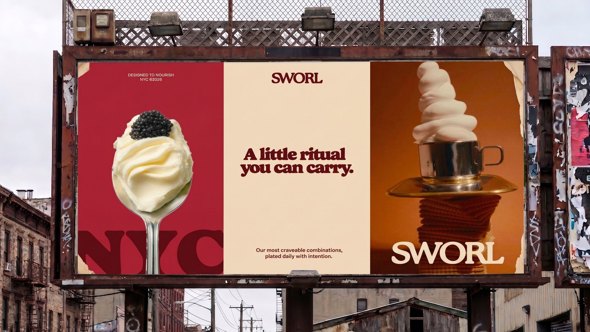 Brand campaign billboard for SWORL featuring the line A little ritual you can carry by TRUFFL branding agency