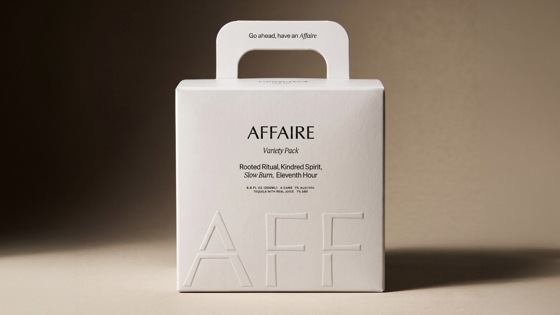 Packaging design for Affaire featuring the variety pack carrier box by TRUFFL branding agency
